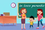 in loco parentis - Parent, teacher, and child in a classroom. 