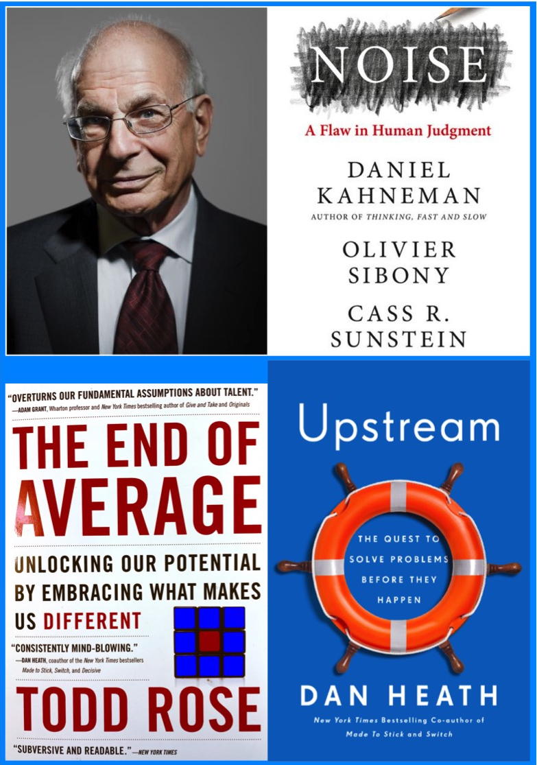 Montage of book covers for Noise, End of Average and Upstream